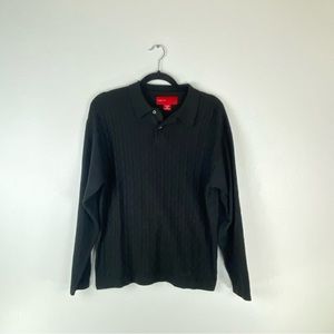 VTG FUBU 1990 Mens L 16-18 Black The Collection Soft Sweater 2 Button Collared